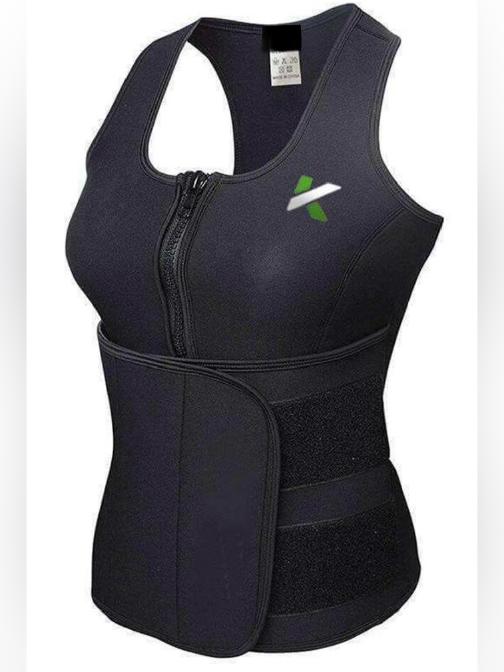 Black Zip-Front Waist Trainer Vest with Adjustable Wrap